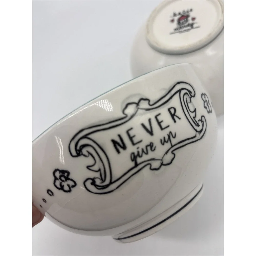 Katie & Mandy Anthropologie Striped Bowl Live What You Love Never Give Up Cereal